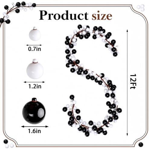 12ft Black White Christmas Ball Garland Ornaments, Gothic Xmas Tree Garland - Image 2