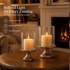 Hurricane Candle Holder with Glass Cylinder Antique Brass Iron Base - Image 4