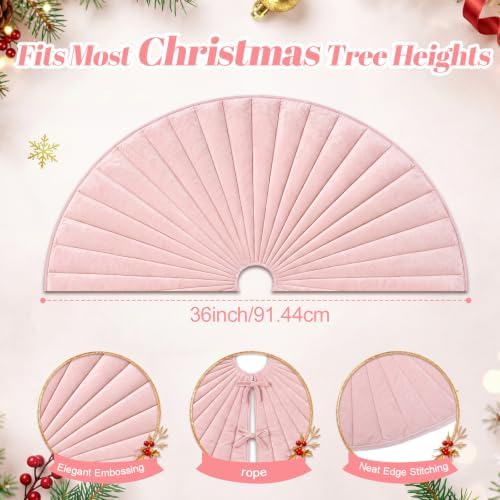 Foilswirl 36 Inch Dusty Pink Velvet Quilted Christmas Tree Skirt - Image 2