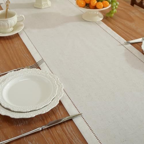 Linen Blend Table Runner – Handmade Hemstitch, Classic Style for Dresser, Dining - Image 3
