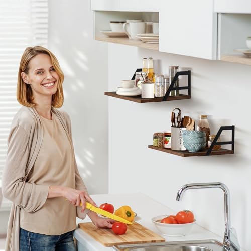 Tectocker-DOU 2 Pc Deep Floating Wall Shelves, Heavy Duty, 15.7×11.8, Brown - Image 3