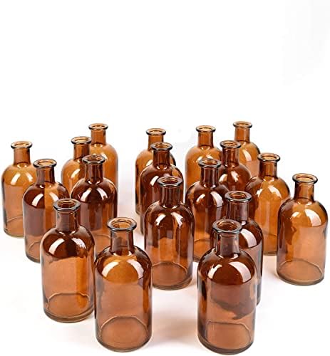 Serene Spaces Living Bud Vases, Apothecary Jars, Decorative Glass Bottles, Centerpiece for Wedding Reception, Mini Flower Vases, Small Medicine Bottles for Home Decor (Amber, Set of 24) by SereneSpacesLiving