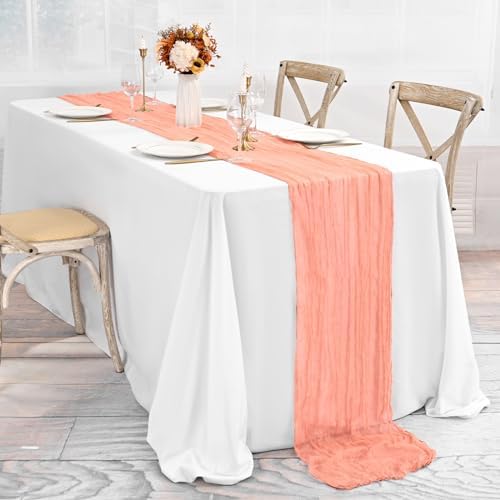 20 Pack Coral Table Runner 10Ft Cheesecloth Table Runner Boho Gauze Table Runners Romantic Long Sheer Fabric Cheese Cloth Table Runners for Wedding Party Bridal Shower - Image 3