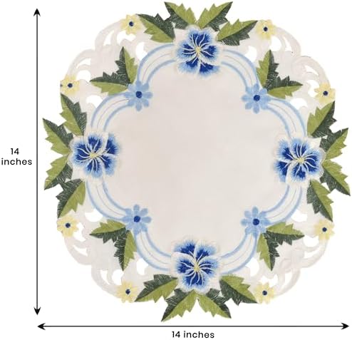 Decozen Set of 8 Doilies for Table, Lace Doilies - Rustic, Crochet, Farmhouse, Kitchen, Round Table Placemats - Valentines Day Decorations - 15 inch Blue and Green White, The Eternal Grace Collection - Image 6