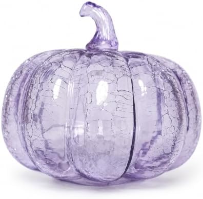 Lavender Crackle Glass Pumpkin Light, 5.5 Inch Battery Operated LED Pumpkin Decor with 6H Timer, Twinkle & Steady Glow, Fall Halloween Thanksgiving Christmas Table Decoration by HvFun
