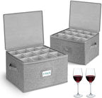 Cirhy Hard Shell Wine Glass Storage Box, Holds 24 Glasses, 2-Pack, Grey by Cirhy