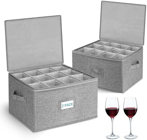 Cirhy Hard Shell Wine Glass Storage Box, Holds 24 Glasses, 2-Pack, Grey by Cirhy