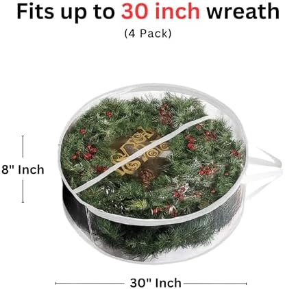 ProPik Christmas Wreath Storage Bag - 4 Pack Clear Christmas Wreaths Container- Garland Holiday Artificial Wreath Storage Holder –Water Proof Transparent PVC (White, 30 Inch) - Image 2