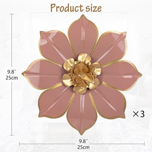 Villa Como Set of 3 Pink and Gold Metal Flowers Wall Art Decor 10" - Image 3