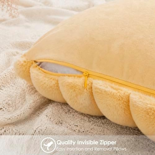 Faux Fur Decorative Throw Pillow Covers 20x20 Set of 2, Yellow - Image 5