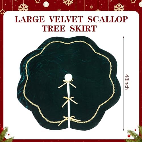 Arrowbash Green 48 Inch Christmas Tree Skirt Velvet Scallop Ddge - Image 2
