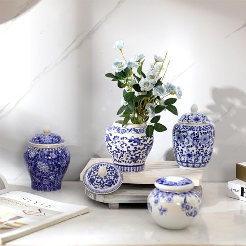 4 Pcs Small Blue and White Vases Chinoiserie Porcelain Vase, Classic by Hushee