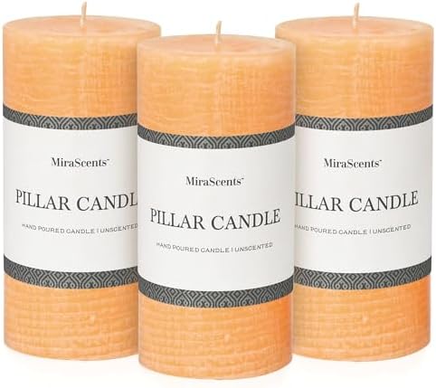 3x6 Inch Yellow Pillar Candles - Set of 3, Unscented, Large, Smokeless Dripless Candles for Dinner Table Decor, Home Rustic Decor, Fall Centerpieces by MiraScents