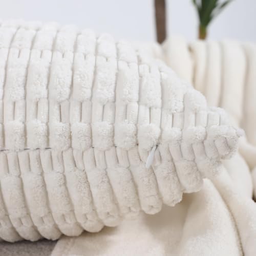 All Smiles Decorative Throw Pillow Covers 16x16 Set of 4 Neutral Farmhouse Rustic Boho Home Decor Soft Plush Striped Corduroy Square Cushion Case for Living Room Couch Bed Sofa - Image 3