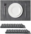 Leetaltree Black and Grey Woven Placemats Set of 24 - Heat Resistant Non-Slip Place mats for Dining Table, Washable Durable PVC Vinyl Woven Table Mats(Black & Grey, 24) by Leetaltree-ArtatEveryTable