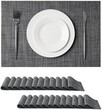 Leetaltree Black and Grey Woven Placemats Set of 24 - Heat Resistant Non-Slip Place mats for Dining Table, Washable Durable PVC Vinyl Woven Table Mats(Black & Grey, 24) by Leetaltree-ArtatEveryTable
