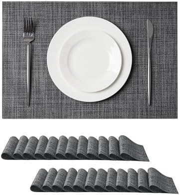 Leetaltree Black and Grey Woven Placemats Set of 24 - Heat Resistant Non-Slip Place mats for Dining Table, Washable Durable PVC Vinyl Woven Table Mats(Black & Grey, 24) by Leetaltree-ArtatEveryTable