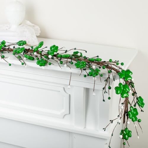 St. Patrick's Day Shamrock Pip Berry Garland - Irish Lucky Clovers and Berries Arrangement for Ireland Saint Paddy's Decorations (60 inches) by FactoryDirectCraft