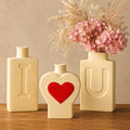 TBWIND 3 Pack Yellow Heart Ceramic Vases, I Love U Decor Vases by TBWIND