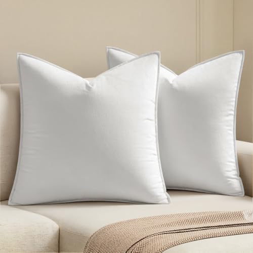 MIULEE Decorative Pure White Velvet Euro Sham Throw Pillow Covers 24x24 in by MIULEE