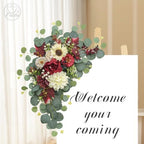 Odouzy Artificial Wedding Arch Flowers for Wedding Sign,Set of 2 for Welcome Ceremony Sign,Faux Floral Swags, Banquet and Reception Backdrop Floral Decoration (White Red) - Image 3