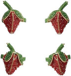 Creative Co-Op 4-Piece Round Handmade Glass Beaded Strawberry Napkin Rings with Gold Cord, Red, Green and Gold Finish - Image 3