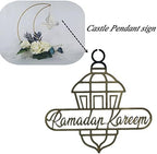 Ramadan Kareem Decorations, Artificial Moon Shape Wreaths Table Decor with Castle Sign, Ramadan Mubarak Metal Rings Floral Ornaments, for Home Desk Fireplace Party Supplies - Image 3