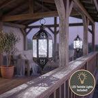 Vela Lanterns Hanging Moroccan Lantern with LED Twinkle Fairy Lights - Exotic Decorative Patio & Porch Decor, Indoor Outdoor Candle Lamp Holder with Chain (13" Large, Clear Glass) - Image 3