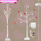 Valentines Day Decor, 4 FT Prelit Lighted Valentines Tree with 3D Hearts&Berries Ornaments 48 Led Red Pink Lights, Outdoor Waterproof Artificial Birches Tree for Valentines Day Decorations Indoor Home - Image 3