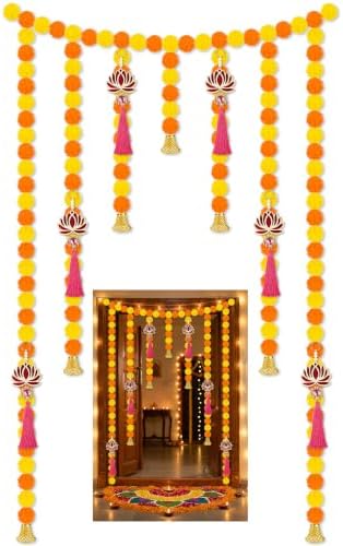 H1vojoxo Diwali Decorations for Home with Marigold Garland Lotus Hangings by H1vojoxo