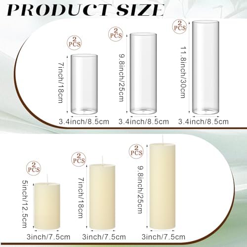 Shihanee 6 Pillar Candles Cylinder Vases,3.4'' X 7", 9.8", 11.8",Ivory - Image 3