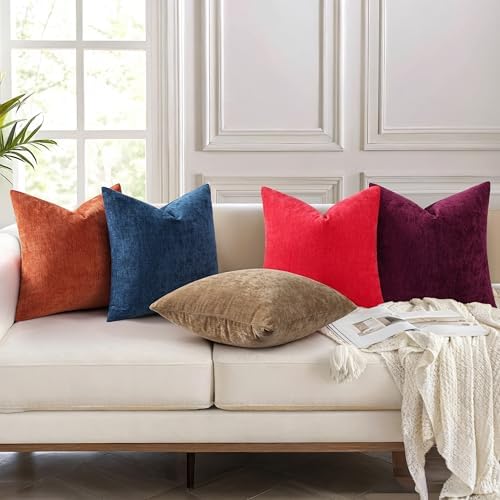 decorUhome Soft Chenille Brown Throw Pillow Covers 26X26 Set of 2 - Image 4