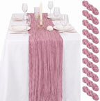 24 Pack Dusty Rose Cheesecloth Table Runner 17"x108" Boho Gauze Fabric Table Runner Vintage Rustic Sheer Runners for Wedding Party Bridal Baby Shower Table Decorations by Lamshionow