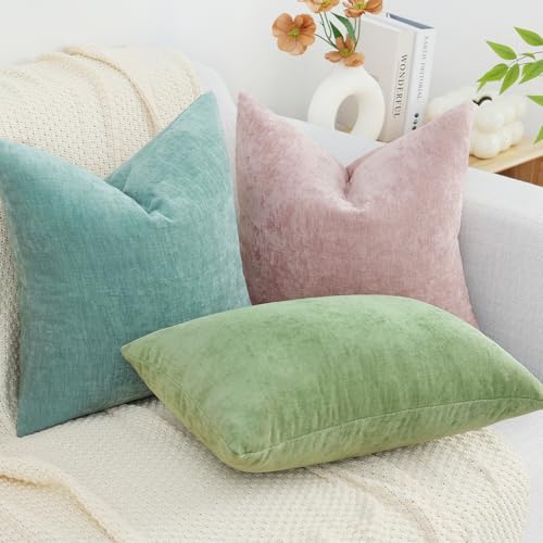 decorUhome Soft Chenille Aqua Haze Throw Pillow Covers 24X24 Set of 2 - Image 4