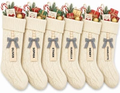 houscly 18 Inch Personalized Knit Christmas Stockings, 6 Pack All Ivory by houscly