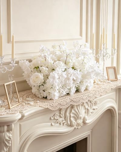 18inch Aisle Flower Garland Centerpieces, White Rose & Sakura Artificial Flowers for Wedding Arch, Backdrop, Reception Table Decor - Floral Runner for Ceremony Pathway & Bridal Suite - Image 4