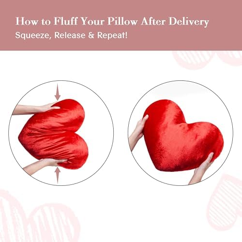 AELS Heart Shaped Pillow, Set of 2, Heart Decorative Throw Pillows, Love Pillows Cute Pillow 20 & 16 Inches, Valentines Day Decorations, Wedding Decor, Living Room Bedroom Nursery Decor, Shiny Red - Image 6