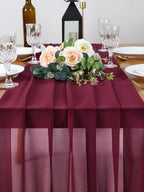 10 Pieces 10Ft Chiffon Table Runners Burgundy Sheer Rustic Wedding Table Runner Elegant Bridal Party Decorations 27x120 Inches - Image 4