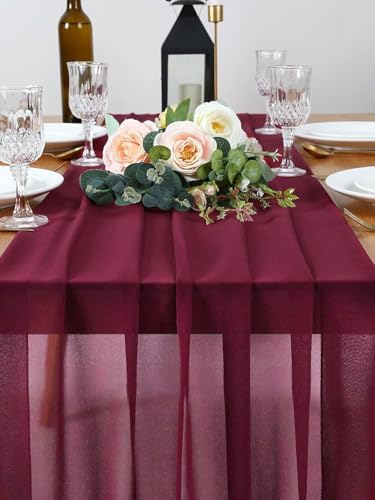 10 Pieces 10Ft Chiffon Table Runners Burgundy Sheer Rustic Wedding Table Runner Elegant Bridal Party Decorations 27x120 Inches - Image 4