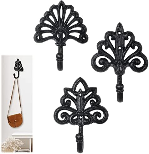 Sungmor Set of 3 Decorative Cast Iron Wall Hooks – Vintage Ornate Design with Antique Black Finish – Heavy Duty Rustic Wall Hangers for Entryway, Bathroom, Kitchen, or Bedroom Decor - Image 2
