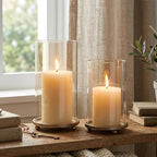Gold Hurricane Candle Holders with Glass Sleeves Set of 2 by saiguomi