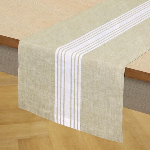 Solino Home 100% Linen Table Runner, 14 x 72 in, White and Khaki Striped - Image 2
