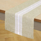 Solino Home 100% Linen Table Runner, 14 x 120 in, White and Khaki Striped - Image 2