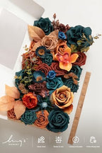 Ling's moment Artificial Wedding Fall Flowers Deluxe Combo, Teal & Orange - Image 6
