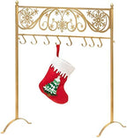 Red Co. 38” Snowflake Scroll Metal Freestanding Christmas Stocking Holder Stand with 8 Hooks, Gold by RedCo