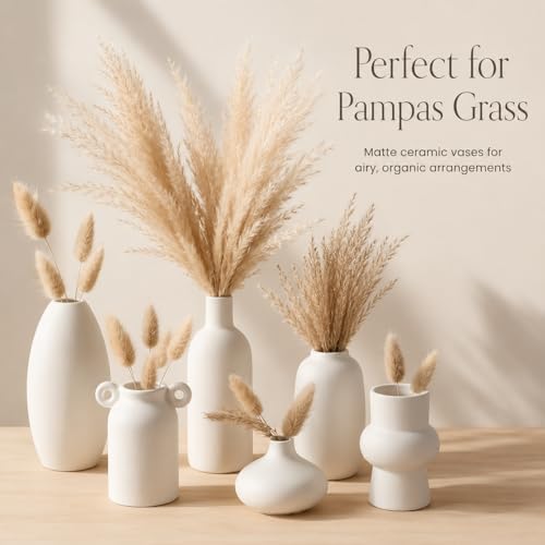 Set of 12 White Ceramic Vase for Pampas Grass Flowers, Japandi Small Vases in Bulk for Wedding Centerpieces, Shelf and Table Decorations, Living Room and Bedroom Decor, DIY Gift - Image 3