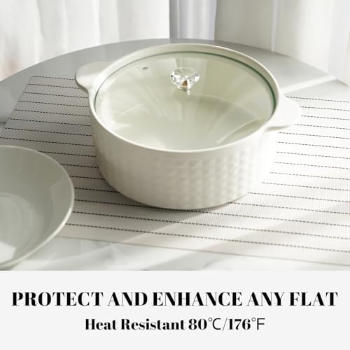 Placemats Set of 12 Vinyl/Plastic Woven Place Mats for Kitchen Table Indoor/Outdoor Washable Placemat Wipeable Dining Table Mats (White Stripes,12) - Image 4