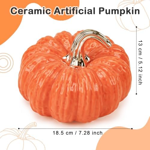 7.9 Inch Large Artificial Orange Pumpkins Ceramic Halloween Decor - Image 3