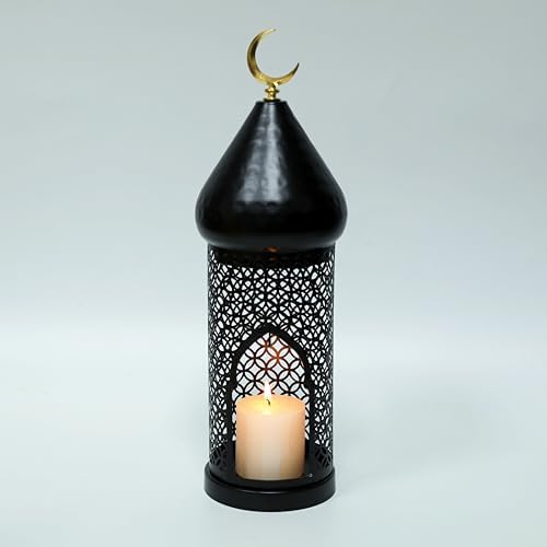 13.6inch Moroccan Lantern Lamp Decorative Candle Holders for Ramadan Decorations, Hanging, Outdoor Patio or Porch, Indoor Home Decor（Black） - Image 5
