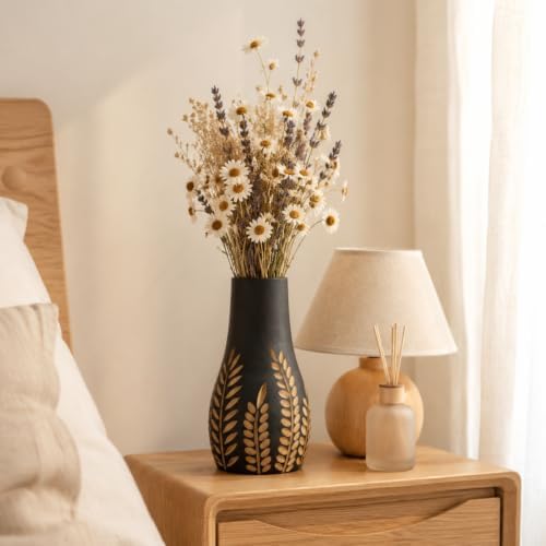 Home Decor Vases for Centerpieces,Wood Flower Vase for Living Room Decor，Black Boho Bookshelf Desk Entry Way Coffee Table Decor,Kitchen Office Laundry Bedroom Decor Aesthetic Vases for Flowers - Image 4